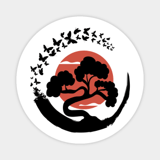 Bonsai Tree in Enso Circle Butterflies Magnet